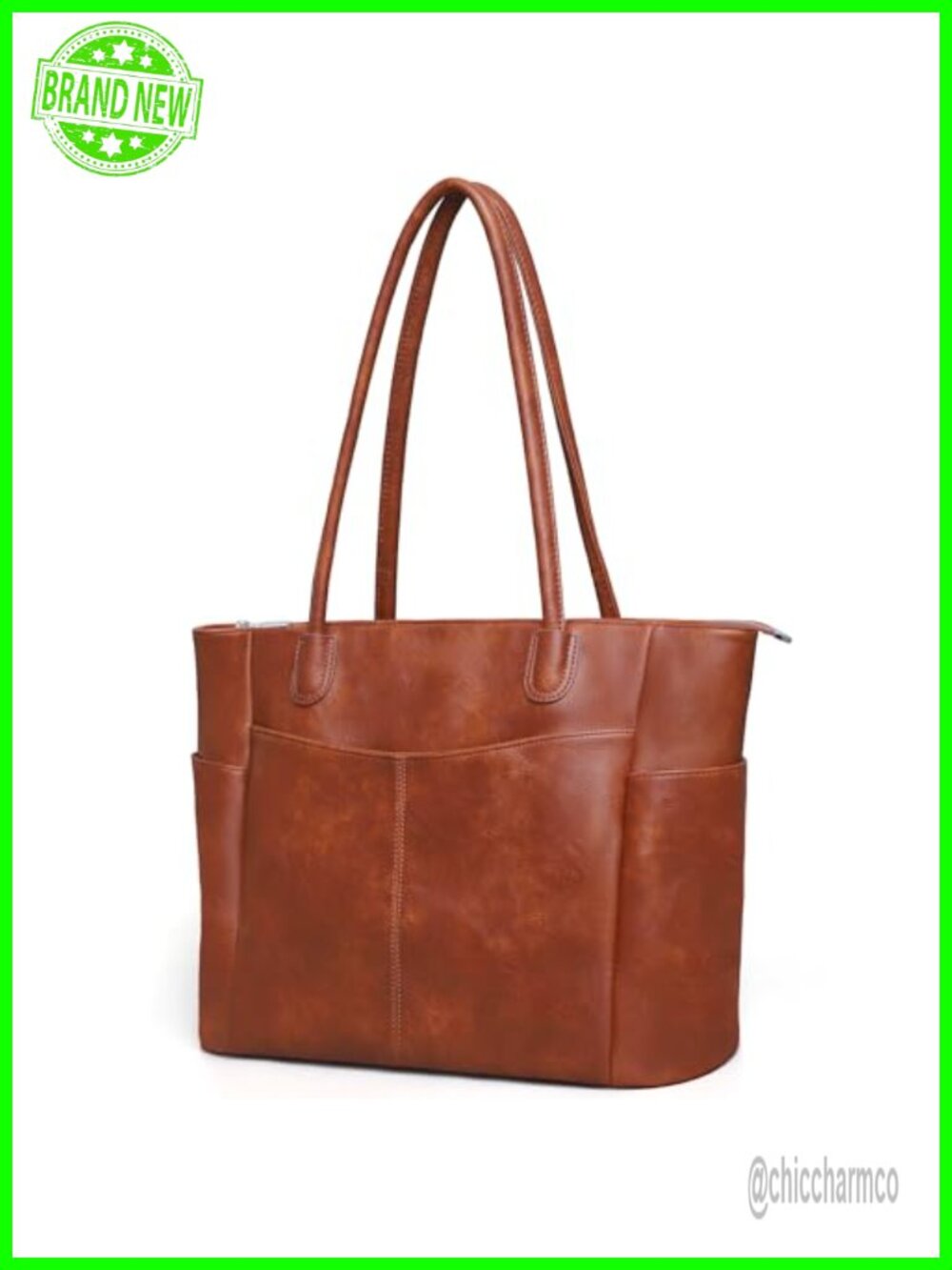 Large Tote Bag for Women Vegan Leather Zipper Work Purse